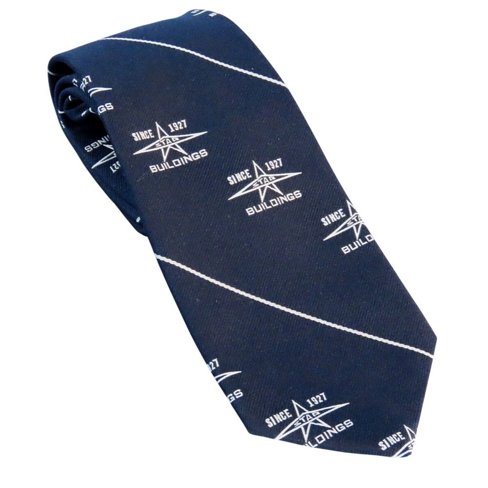 Vintage WEMLON WEMBLEY Men's Neck Tie NAVY BLUE & GRAY Star Buildings Since 1927